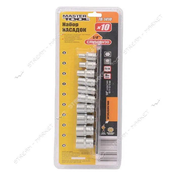 Набор насадок торцевых Master-Tool 78-1410 CRV 1/4" 4 5 6 7 8 9 10 11 12 13 10шт                    