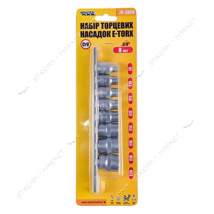 Набор насадок торцевых Master-Tool 78-3808 CRV E-TORX 3/8" E8-E20 8шт