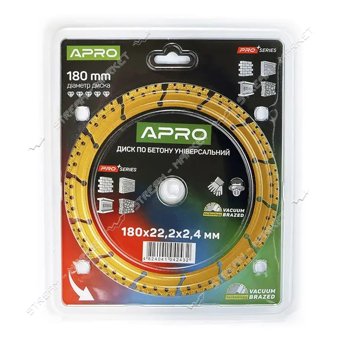 Диск по бетону Apro Pro 830741 универсальный перфорированный сегмент 180х22.2х2.4мм
