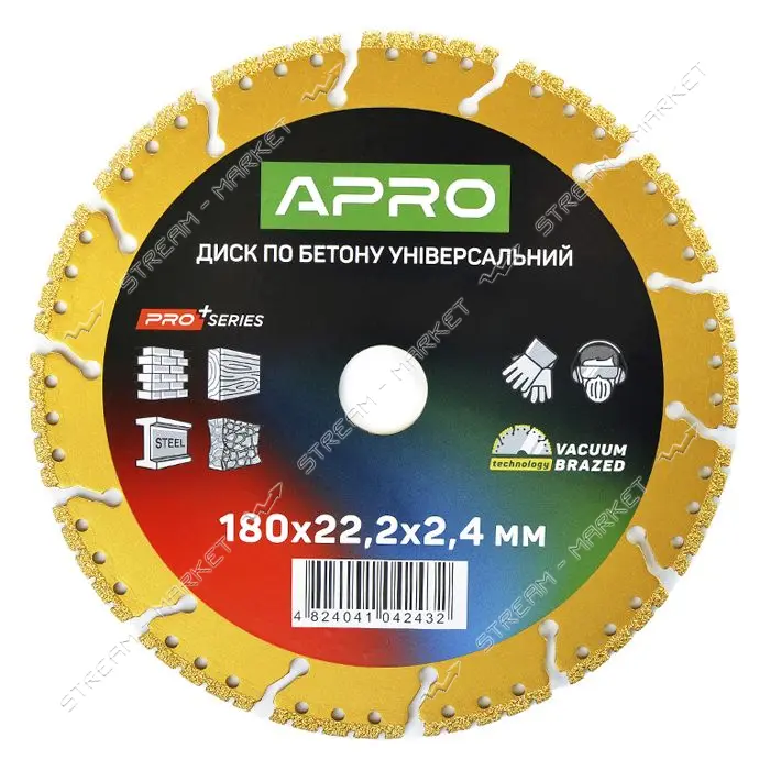 Диск по бетону Apro Pro 830741 универсальный перфорированный сегмент 180х22.2х2.4мм