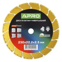 Диск по бетону Apro Pro 830742 универсальный перфорированный сегмент 230х22.2х2.4мм                 