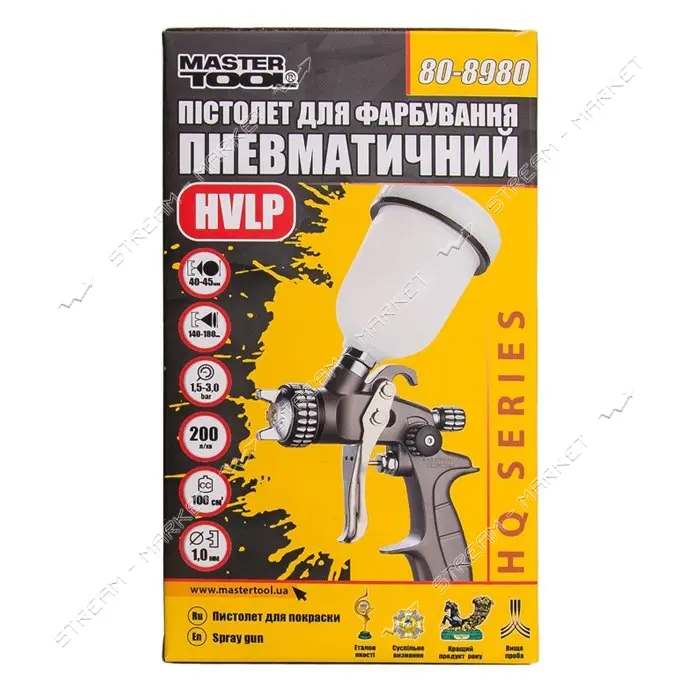 Краскопульт Master-Tool 80-8980 HVLP HQ ВБ 100мл пластик d1.0мм 200л/мин 1.5-3 бар