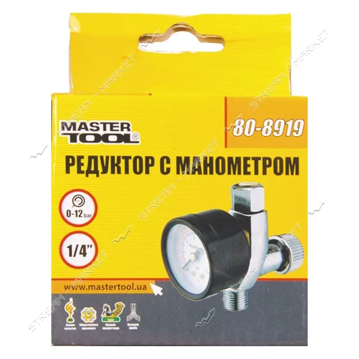Редуктор с манометром для краскопульта Master-Tool 80-8919 0-12 бар мет. 1/4"