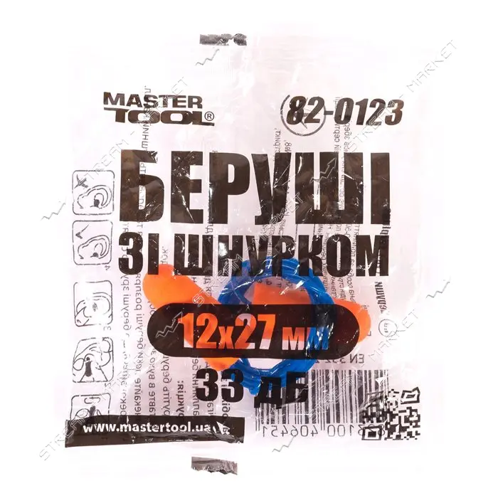 Беруши со шнурком Master-Tool 82-0123 12x27мм 33 дБ пара