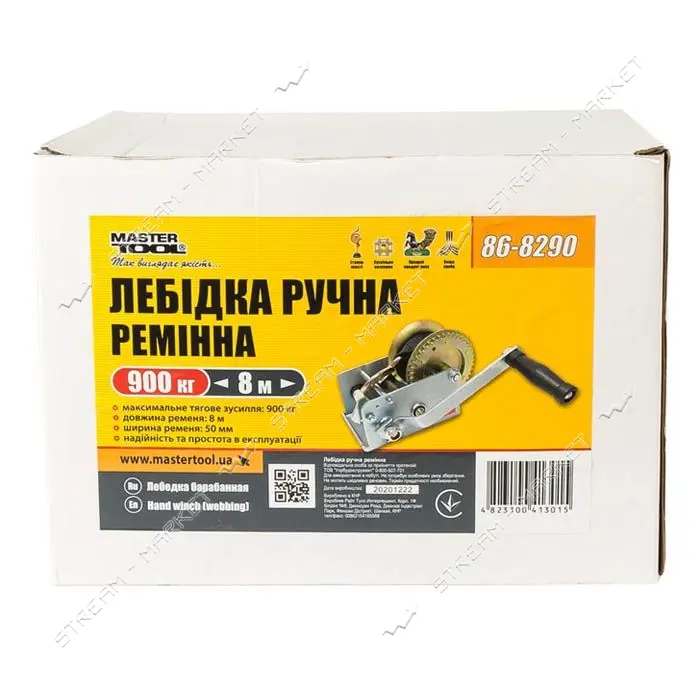 Лебедка барабанная Master-Tool 86-8290 ремень 907кг ремень 8м