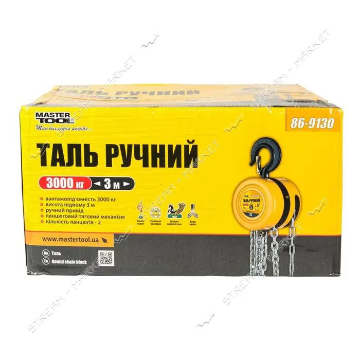 Таль ручная Master-Tool 86-9130 3т длина цепи 3м круглый блок