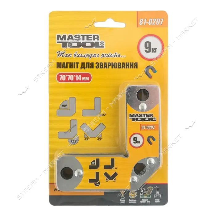 Магнит для сварки MasterTool 81-0207 угловой 9кг 45/90/135