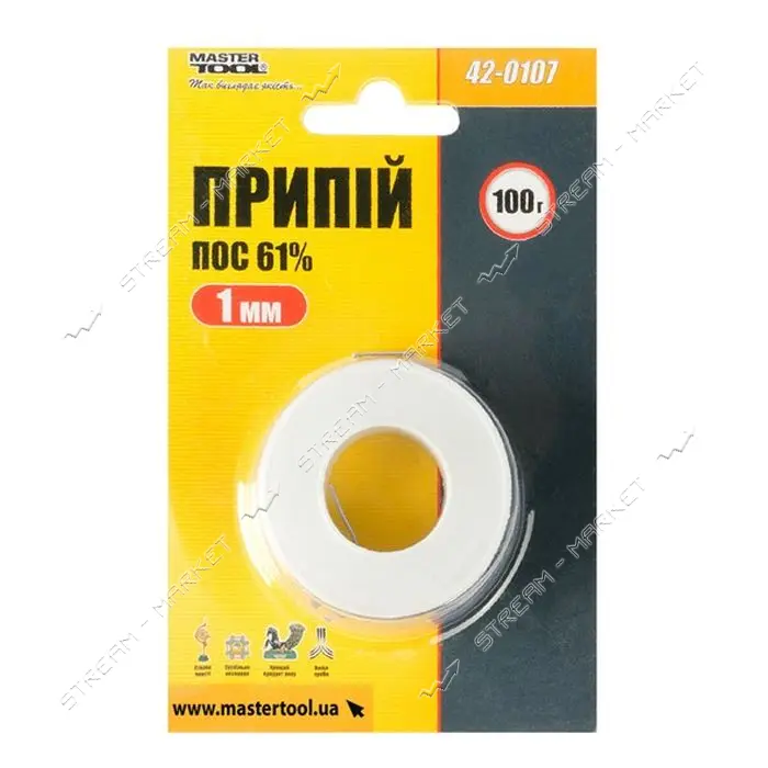 Припой MasterTool 42-0107 ПОС 61% 1мм катушка 100г                                                  