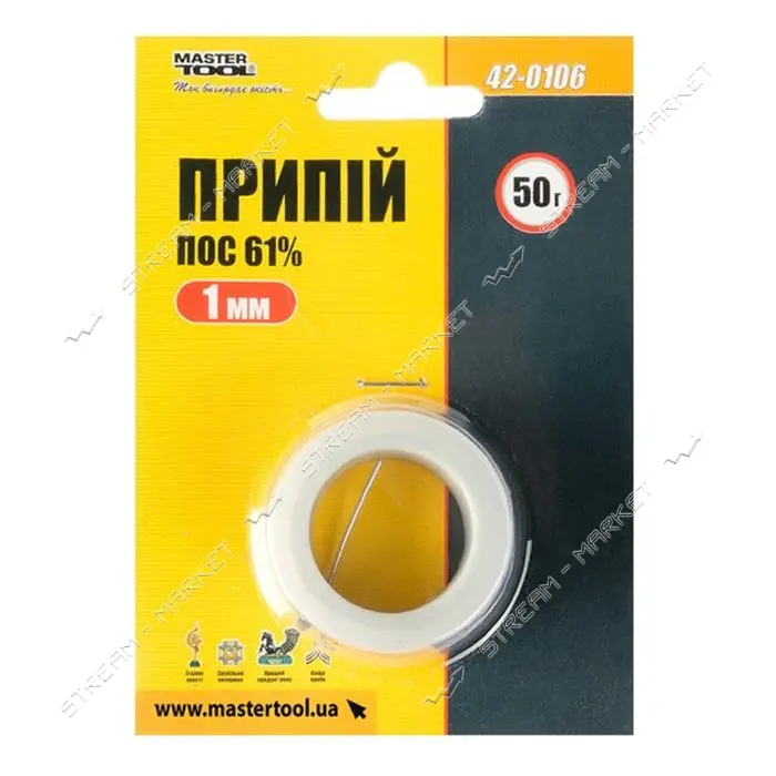Припой MasterTool 42-0106 ПОС 61% 1мм катушка 50г                                                   