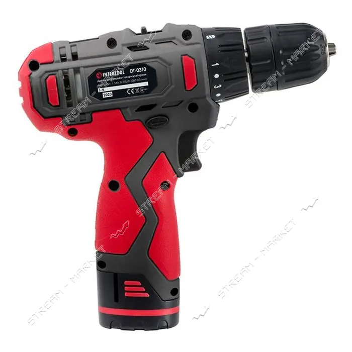 Дрель-шуруповерт аккумуляторная Intertool DT-031012 В 30Нм 0-350/0-1300об/мин 0.8-10мм литий        