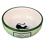 Миска для котов Trixie 0.35л 12.5см керамика с кошкой и рыбкой                                      