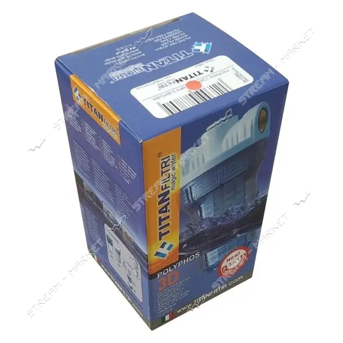 Фильтр полифосфат Titan для бойлера и котла с солью 1/2" 703 3D прямое и угловое подкл прозрачный