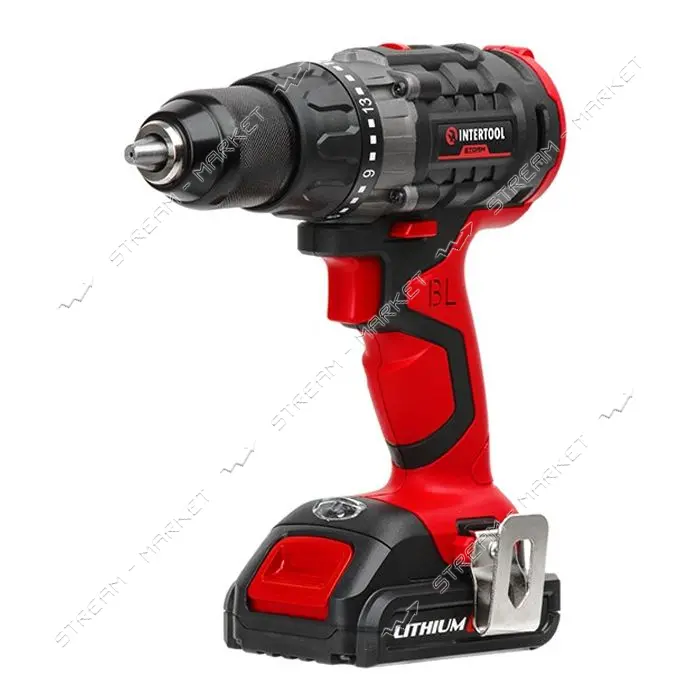 Дрель-шуруповерт Intertool WT-0331 аккумуляторная Li-Ion с бесщеточным двигателем 18В 50Nm          