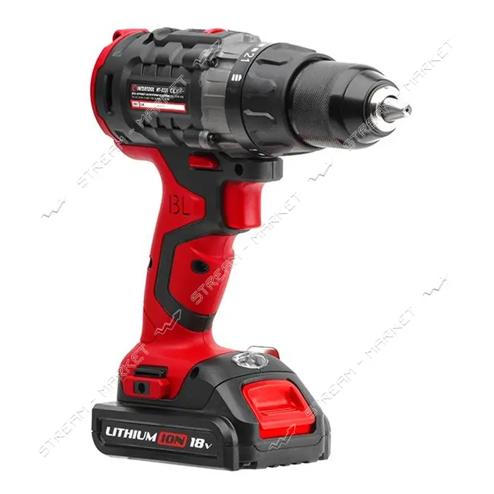 Дрель-шуруповерт Intertool WT-0331 аккумуляторная Li-Ion с бесщеточным двигателем 18В 50Nm          