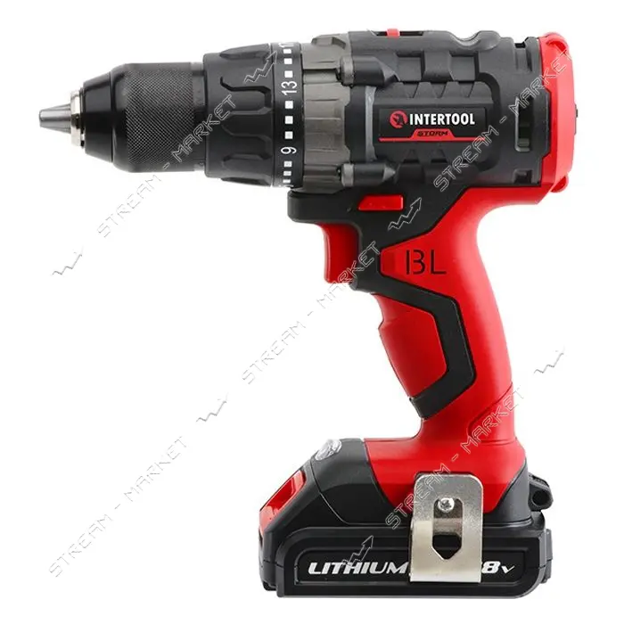 Дрель-шуруповерт Intertool WT-0331 аккумуляторная Li-Ion с бесщеточным двигателем 18В 50Nm          