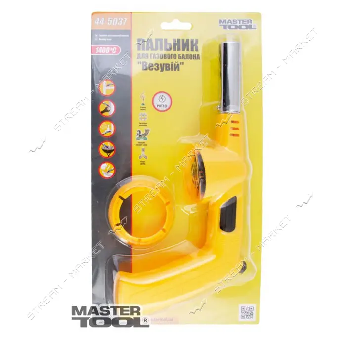 Горелка для газового баллона Mastertool 44-5037 с ручкой Везувий 1400C                              