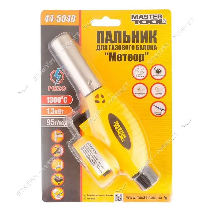 Горелка для газового баллона Mastertool 44-5040 с пьезоподжигом Метеор керамическая защита 1300C    