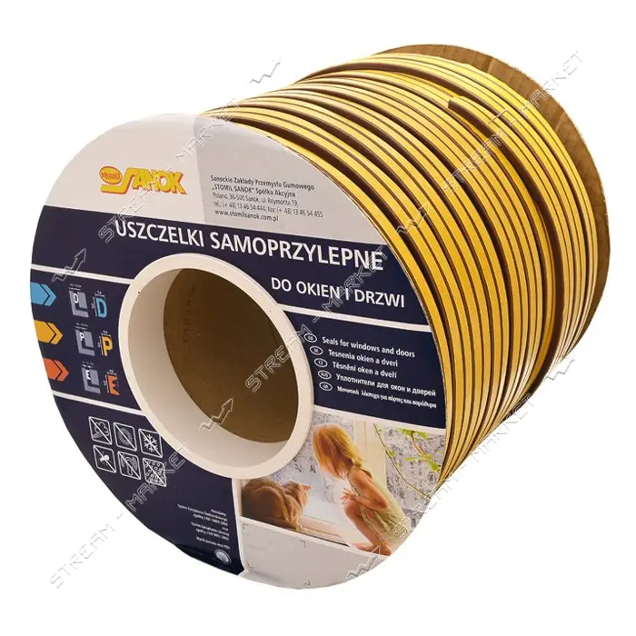 Уплотнитель Sanok самоклеющийся Е-профиль 9х4 150м коричневый