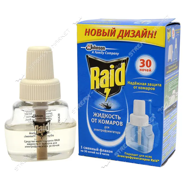 Жидкость от комаров для электрофумигатора RAID 30 ночей                                             