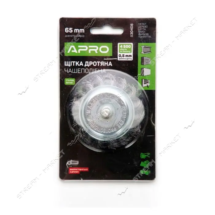 Щетка чаша стальные витки Apro 830408 65мм дрель                                                    