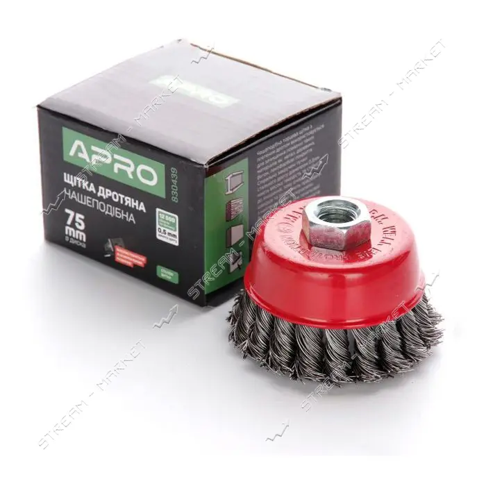 Щетка чаша стальные витки Apro 830439 75мм УШМ