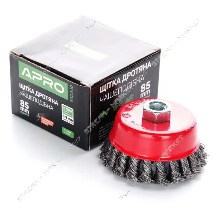 Щетка чаша стальные витки Apro 830440 85мм УШМ                                                      