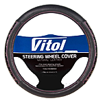 Чехол на руль Vitol VLC-2003225 BK M черный (кожзам вставки лак)