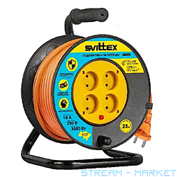 Подовжувач Svittex на котушці з термозахистом 50м 2х1.5мм2, помаранчевий