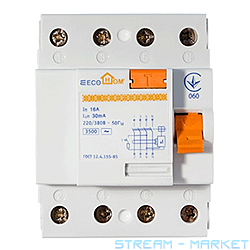 Пристрій захисного відключення Ecohome Eco 4х16A30мА