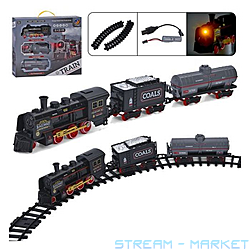 Железная дорога со светом и звуком локомотив два вагона длина пути...