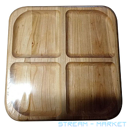 Менажница деревянная квадрат 4 секции 25х25см