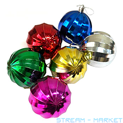 Набор новогодних пластиковых шаров Ребристые грани DSCN0569-7 d7см 6шт...