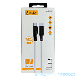 Кабель Avantis AC-87cc Type-C to Type-C 60W Silicone 3A 1м білий