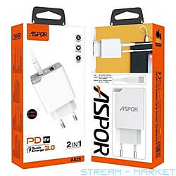 Мережевий зарядний пристрій Aspor A826 PD плюс QC Fast Charger плюс кабель USB Type-C...