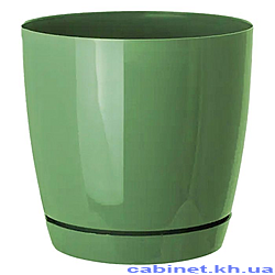 Горщик пластиковий для квітів із підставкою Тоскана 17см 3л зелений чай...