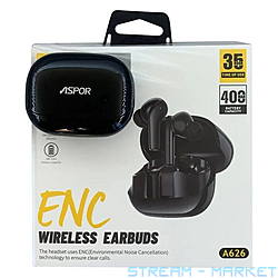 Bluetooth наушники Aspor A626 ENC Earbuds TWS черный