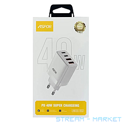Сетевое зарядное устройство Aspor A833 PD FC 40W 2USB-C плюс 2USB-A...