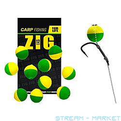 Плаваюча насадка ZIG 12mm зелено-жовта 10ш