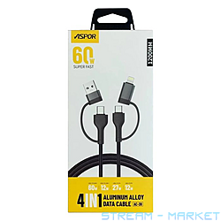 Кабель Aspor AC-39 4in1 60W 2 typeC плюс USB плюс Lightning 1.2м...