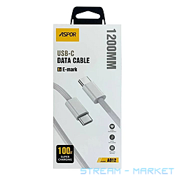 Кабель Aspor A012 Type-C to Type-C E-mark Nylon 100W 1.2м білий