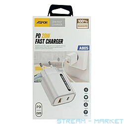 Мережевий зарядний пристрій Aspor A805 USBUSB-CPD 20W білий