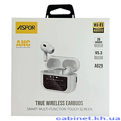 Bluetooth навушники Aspor A629 ANC Earbuds with Touch Screen білий