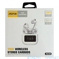 Bluetooth навушники Aspor A630 TWS Earbuds with Touch Screen білий