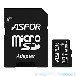 Карта памяті Aspor MicroSDHC 16GB UHS-I Class 10 плюс адаптер...