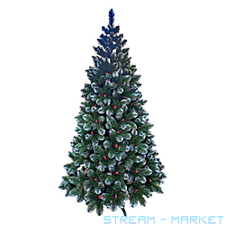 Ель искусственная с шишками и калиной красной 2.2м в коробке