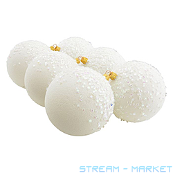 Набор новогодних пластиковых шаров БИСЕР d8см 6шт белый