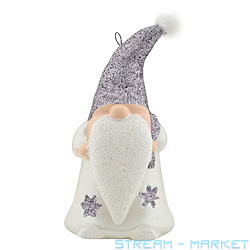 Новорічна іграшка пластикова Гном середній h14см білий