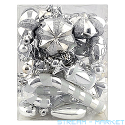 Набор новогодних пластиковых игрушек ВАТ-319 21шт серебро