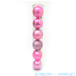 Набір новорічних пластикових куль Pink 7178-7 d 7см 6шт рожеві