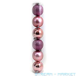 Набір новорічних пластикових куль Holiday 0920-8-6 d 8см 6шт рожеві